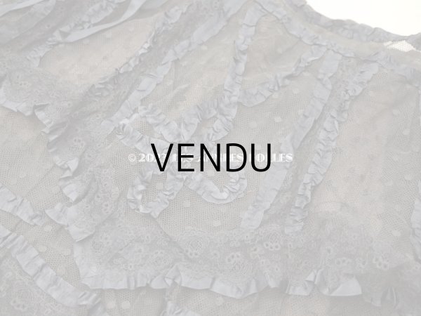 画像4: 1900年頃 アンティーク  53cm幅  ドレスの裾 ドットのチュール＆シルクサテンリボン　黒＆ブラウン  約320cm   (4)