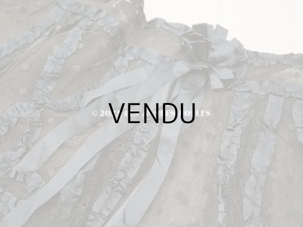 画像3: 1900年頃 アンティーク  53cm幅  ドレスの裾 ドットのチュール＆シルクサテンリボン　黒＆ブラウン  約320cm   (3)