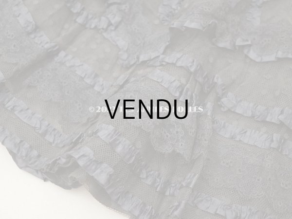 画像10: 1900年頃 アンティーク  53cm幅  ドレスの裾 ドットのチュール＆シルクサテンリボン　黒＆ブラウン  約320cm   (10)