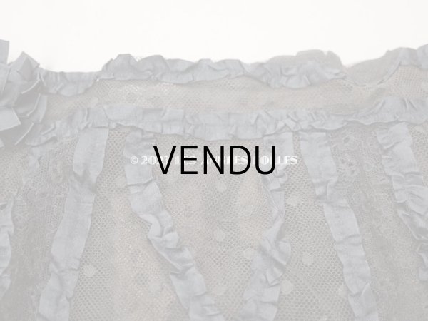 画像5: 1900年頃 アンティーク  53cm幅  ドレスの裾 ドットのチュール＆シルクサテンリボン　黒＆ブラウン  約320cm   (5)