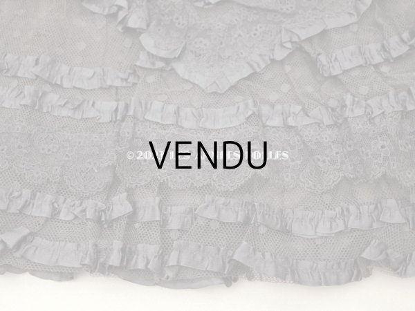 画像7: 1900年頃 アンティーク  53cm幅  ドレスの裾 ドットのチュール＆シルクサテンリボン　黒＆ブラウン  約320cm   (7)