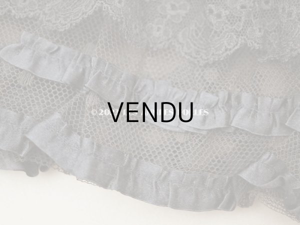 画像9: 1900年頃 アンティーク  53cm幅  ドレスの裾 ドットのチュール＆シルクサテンリボン　黒＆ブラウン  約320cm   (9)