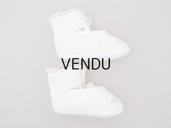 画像5: アンティーク ベビーシューズ エクリュ リボン柄の手刺繍入り  (5)