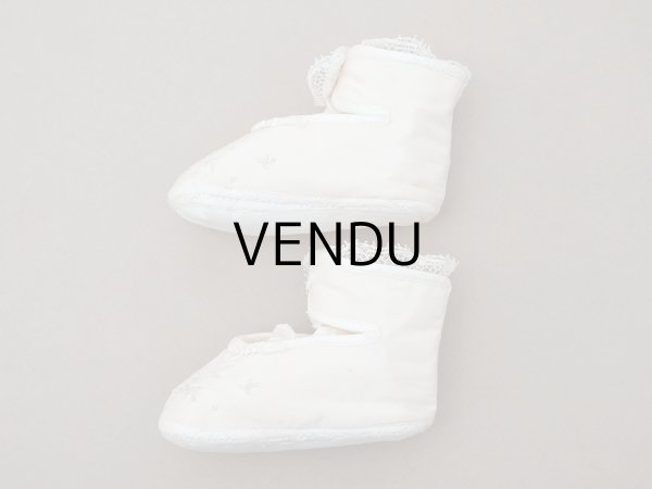 画像4: アンティーク ベビーシューズ エクリュ リボン柄の手刺繍入り  (4)