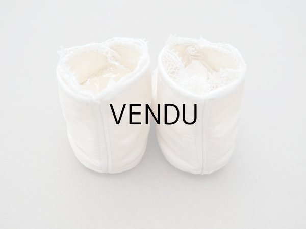 画像6: アンティーク ベビーシューズ エクリュ リボン柄の手刺繍入り  (6)