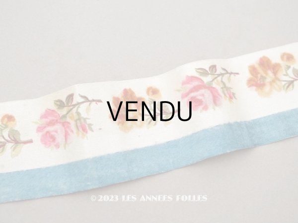 画像1: 19世紀 アンティーク シルク製 リボン ベルベットの薔薇模様 1.05m 6cm幅  (1)