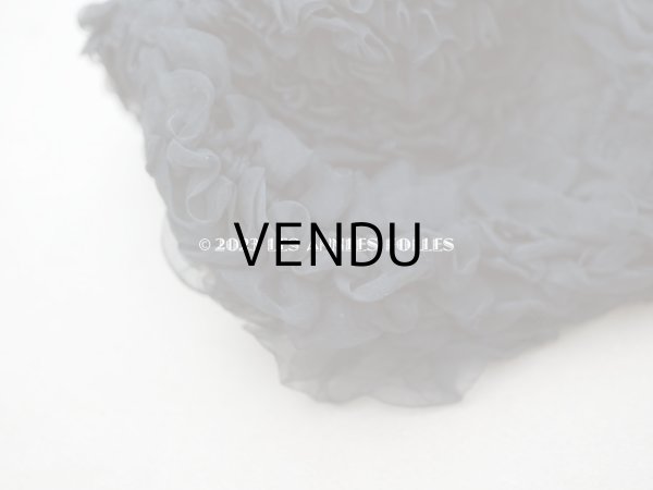 画像11: 1900年頃 アンティーク ドールハット 黒いシルクシフォンのフリル　ヴェルサイユの帽子店 (11)