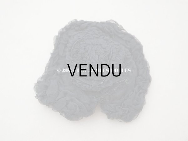 画像7: 1900年頃 アンティーク ドールハット 黒いシルクシフォンのフリル　ヴェルサイユの帽子店 (7)