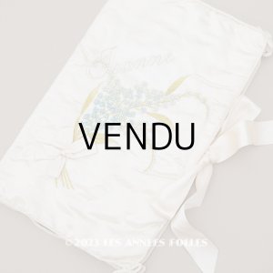 画像: アンティーク シルク製 勿忘草のハンキーケース リボン付き ハンカチ用ポシェット JEANNE