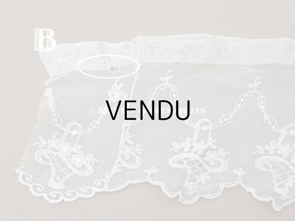 画像7: アンティーク 花かご＆リボンのガーランドの刺繍入り 幅広チュールレース 168~200cm (7)