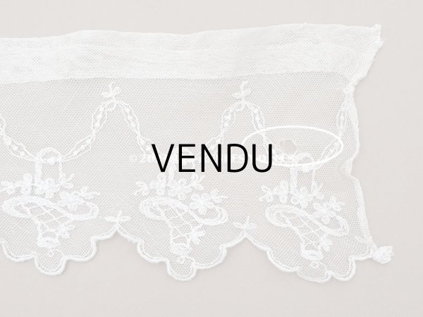 画像6: アンティーク 花かご＆リボンのガーランドの刺繍入り 幅広チュールレース 168~200cm (6)