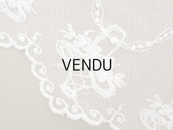 画像5: アンティーク 花かご＆リボンのガーランドの刺繍入り 幅広チュールレース 183cm (5)