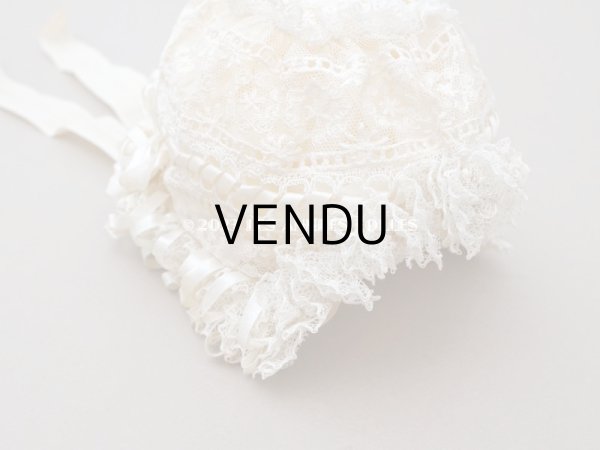 画像6: アンティークバテム用　レース&シルクリボン使いのボネ ベビー用ボネ (6)