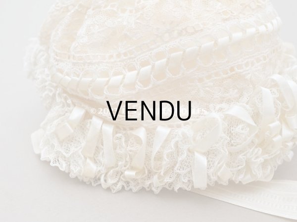 画像5: アンティークバテム用　レース&シルクリボン使いのボネ ベビー用ボネ (5)