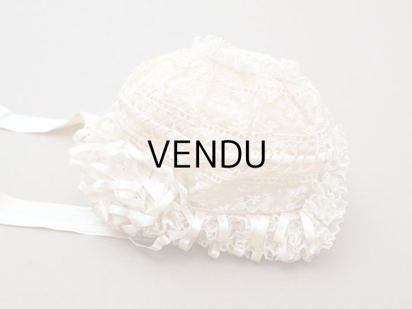 画像4: アンティークバテム用　レース&シルクリボン使いのボネ ベビー用ボネ (4)