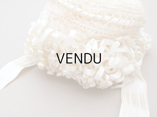 画像3: アンティークバテム用　レース&シルクリボン使いのボネ ベビー用ボネ (3)