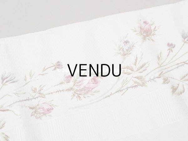 画像11: 未使用 1900年頃 アンティーク 薔薇模様 シルク製ファブリック フロッキー加工 54cm幅 (11)