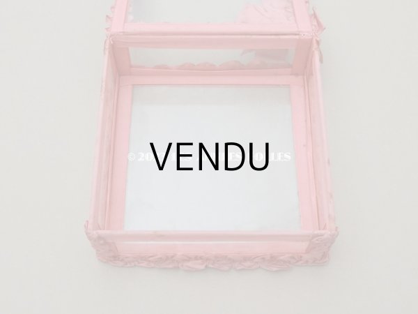 画像9: アンティーク リボンワークのガラスケース オールドローズ色 ジュエリーケース (9)