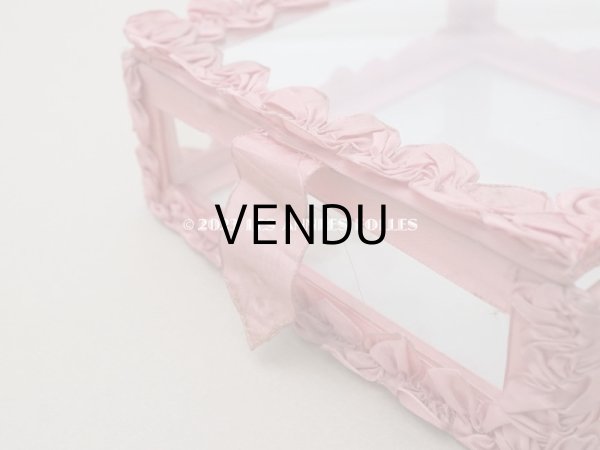 画像4: アンティーク リボンワークのガラスケース オールドローズ色 ジュエリーケース (4)