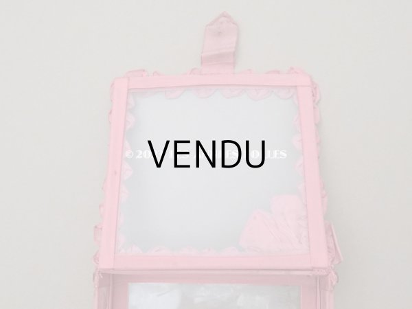 画像8: アンティーク リボンワークのガラスケース オールドローズ色 ジュエリーケース (8)