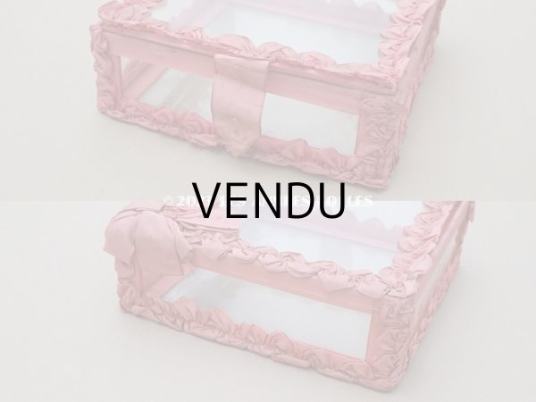 画像5: アンティーク リボンワークのガラスケース オールドローズ色 ジュエリーケース (5)