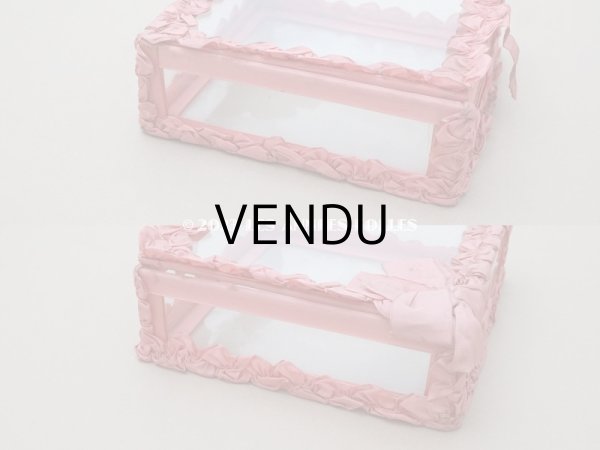 画像6: アンティーク リボンワークのガラスケース オールドローズ色 ジュエリーケース (6)