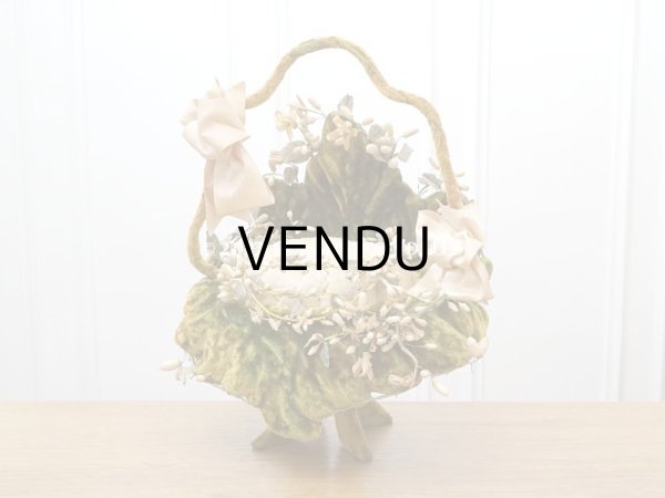 画像2: 19世紀末 アンティーク グローブ・ド・マリエのクッション付きパニエ スモーキーピンクのリボン (2)