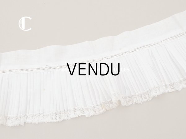 画像12: アンティーク  幅広 レース付き　プリーツリボン コットンオーガンジー オフホワイト 10.5cm幅 (12)