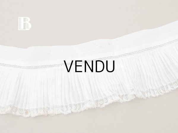 画像8: アンティーク  幅広 レース付き　プリーツリボン コットンオーガンジー オフホワイト 10.5cm幅 (8)