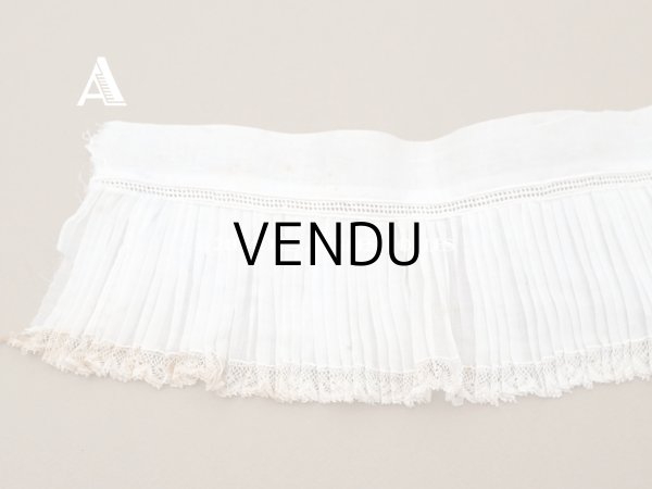 画像5: アンティーク  幅広 レース付き　プリーツリボン コットンオーガンジー オフホワイト 10.5cm幅 (5)