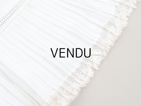 画像4: アンティーク  幅広 レース付き　プリーツリボン コットンオーガンジー オフホワイト 10.5cm幅 (4)