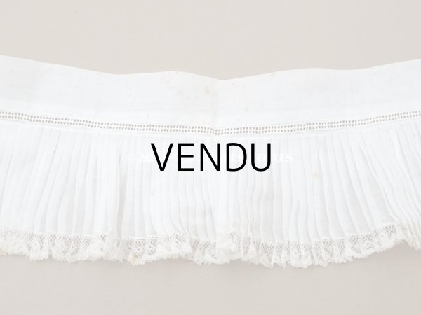 画像10: アンティーク  幅広 レース付き　プリーツリボン コットンオーガンジー オフホワイト 10.5cm幅 (10)