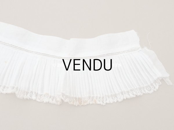 画像11: アンティーク  幅広 レース付き　プリーツリボン コットンオーガンジー オフホワイト 10.5cm幅 (11)