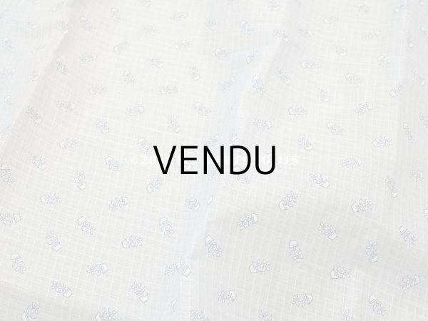 画像3: アンティーク 小さなフラワーポット柄 薄手のコットンファブリック サックスブルー 100×78cm (3)