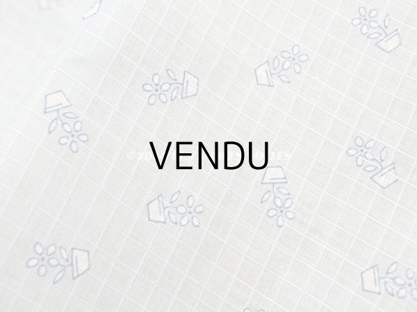画像2: アンティーク 小さなフラワーポット柄 薄手のコットンファブリック サックスブルー 100×78cm (2)