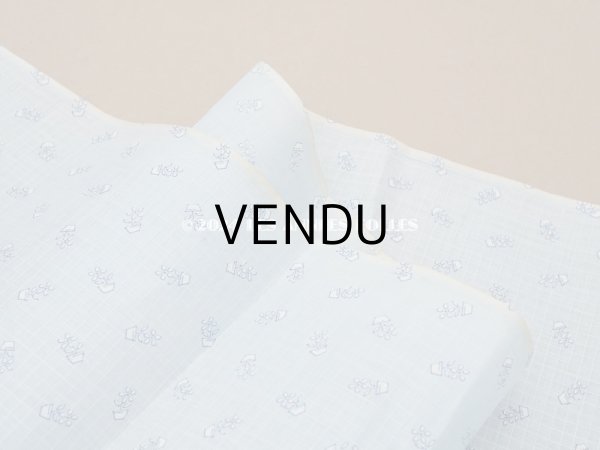 画像4: アンティーク 小さなフラワーポット柄 薄手のコットンファブリック サックスブルー 100×78cm (4)