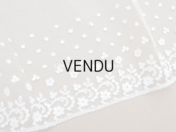 画像2: アンティーク 花刺繍入り 幅広 チュールレース オフホワイト 42cm (2)