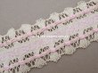 画像3: アンティーク シルク＆コットンのレース ピンクの花模様の刺繍＆ライン入り  (3)