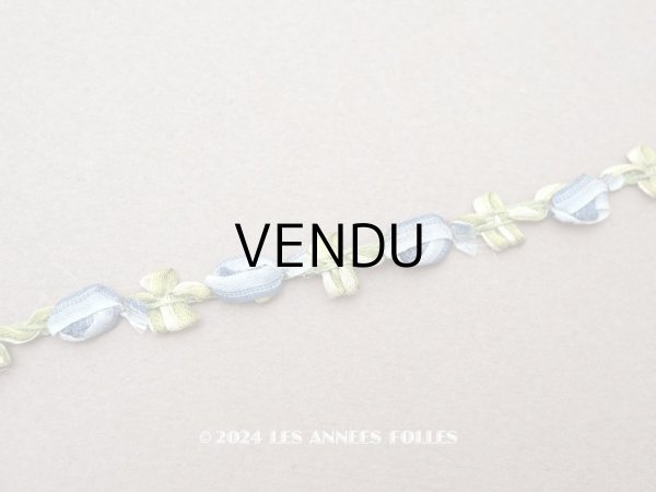 画像1: 1900年頃 アンティーク シルク製 ブルーの薔薇のロココトリム ロココリボン (1)