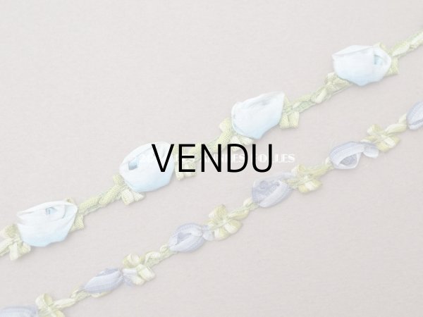 画像4: 未使用 1920年頃 アンティーク 大きな薔薇のロココトリム 淡いブルー ロココリボン  (4)