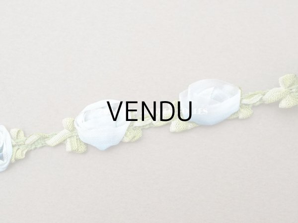 画像2: 未使用 1920年頃 アンティーク 大きな薔薇のロココトリム 淡いブルー ロココリボン  (2)