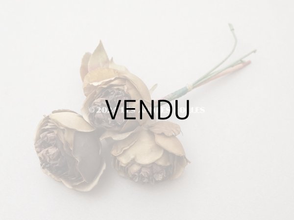 画像3: 未使用 ラベル付き アンティーク シルク製 薔薇の布花 カーキブラウン (3)