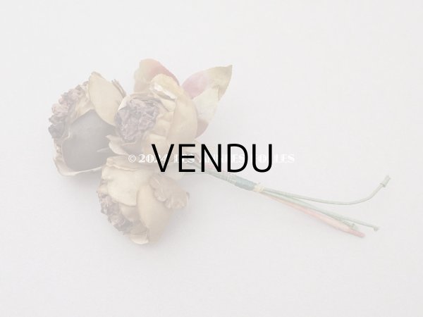 画像4: 未使用 ラベル付き アンティーク シルク製 薔薇の布花 カーキブラウン (4)