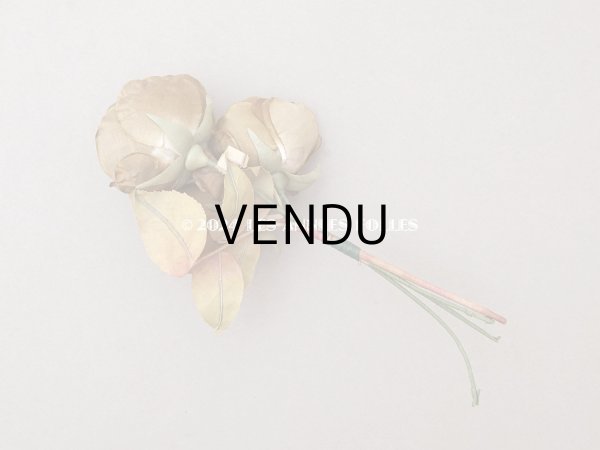 画像9: 未使用 ラベル付き アンティーク シルク製 薔薇の布花 カーキブラウン (9)