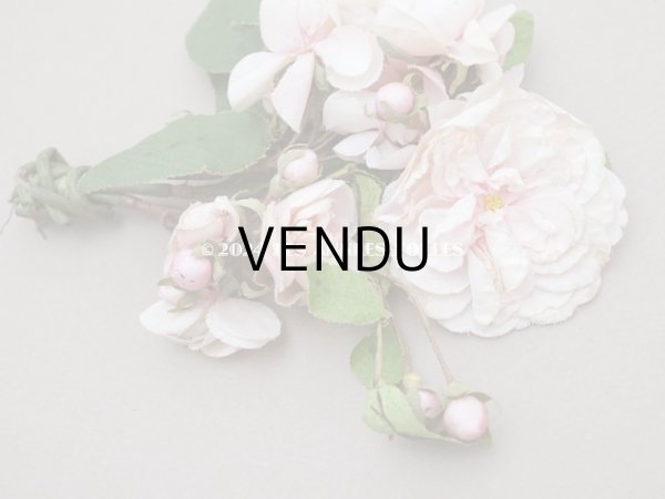 画像3: アンティーク 薔薇の布花のブーケ パウダーピンク クウォーターロゼット咲き (3)