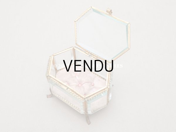 画像10: 【セール対象外】19世紀末 アンティーク ジュエリーボックス 六角形 ピンクのシルククッション  (10)