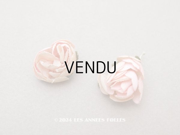 画像1: アンティーク 小さな薔薇の布花 2ピースのセット ベビーピンク ドール用 (1)
