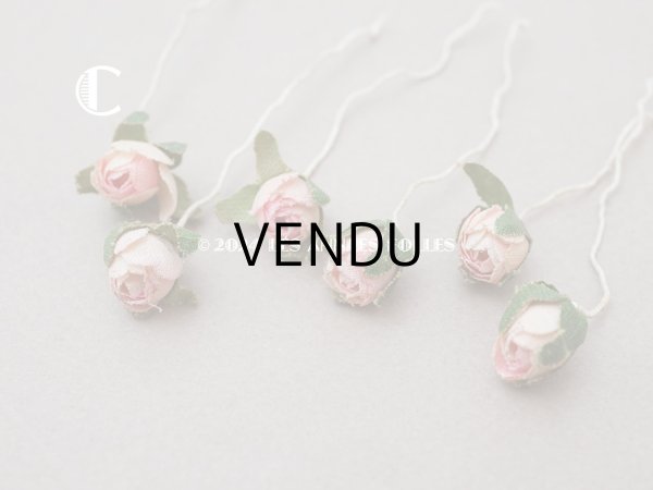 画像10: アンティーク 小さな薔薇の布花 5〜6ピースのセット パウダーピンク ドール用 (10)