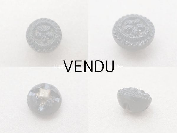 画像2: 【セール対象外】アンティーク 花モチーフのガラスボタン 黒 9mm 6ピースのセット (2)