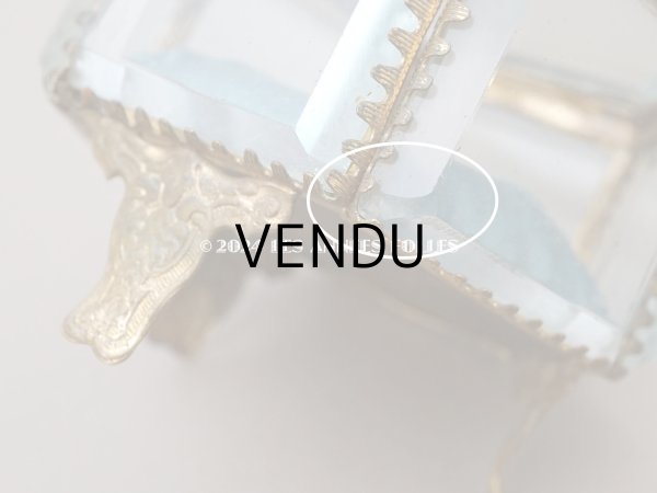 画像13: 19世紀末 アンティーク ジュエリーボックス 6角形 スモーキーブルーのシルク製クッション (13)